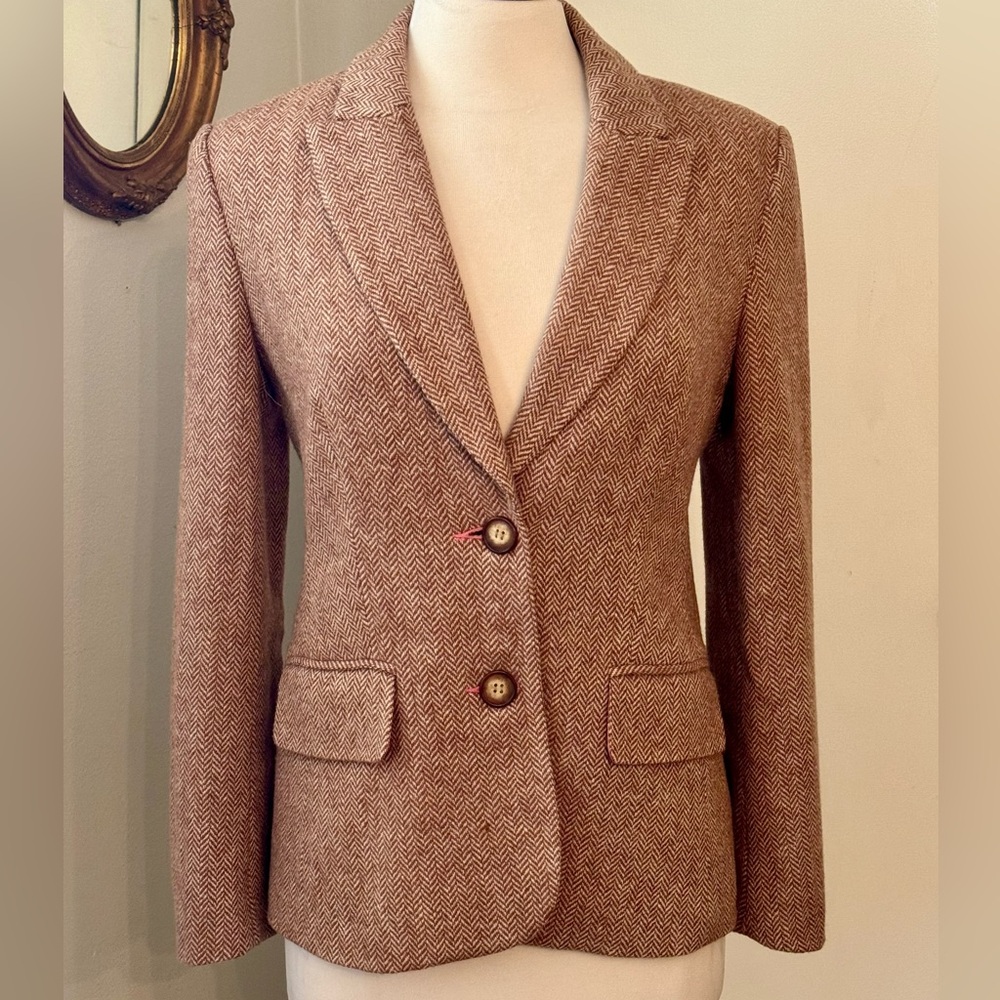 Sundance Tan Herringbone Blazer XS Preppy Academia Old Money Jacket - Picture 13 of 13